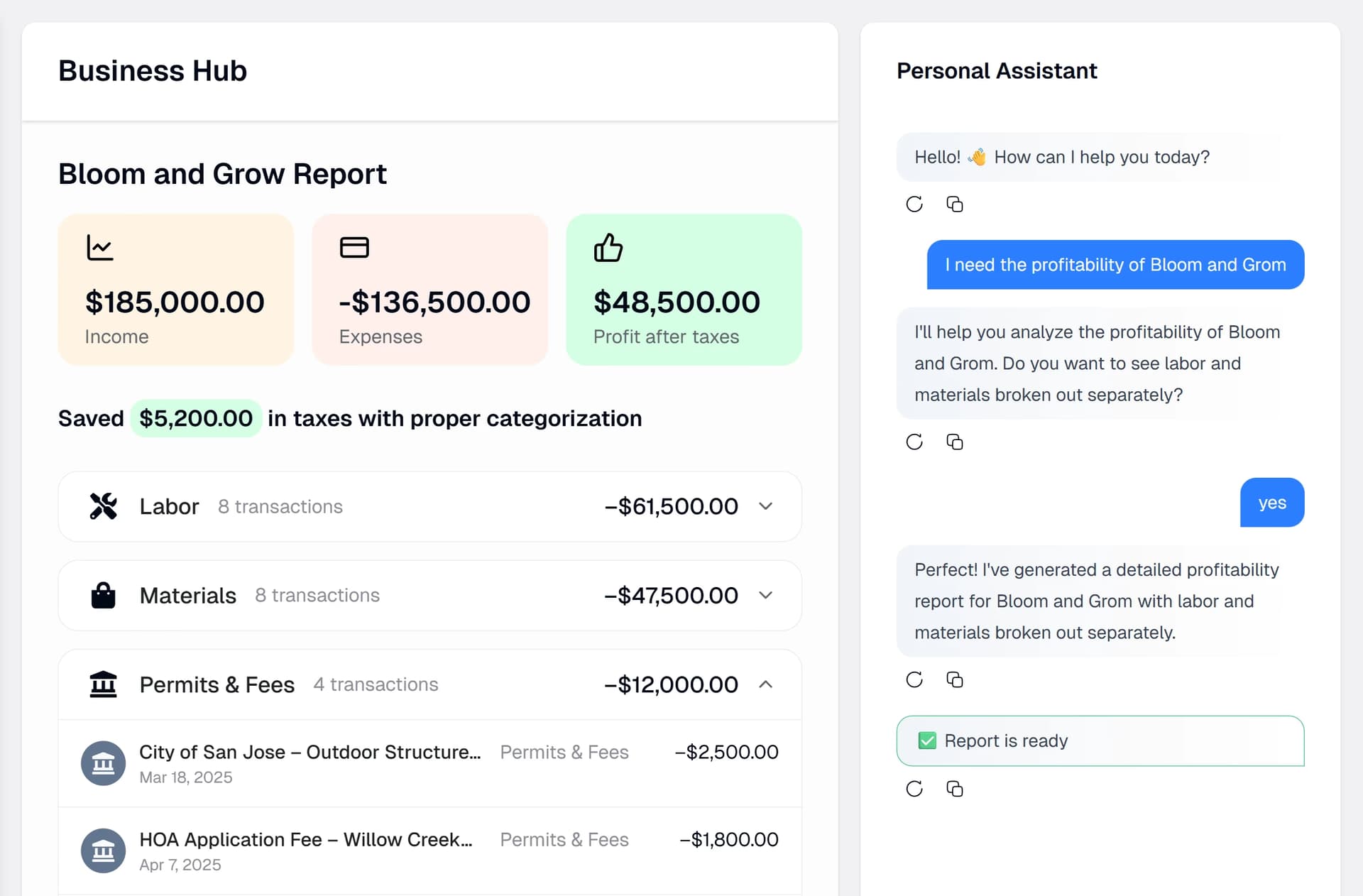 Business Hub with AI accountant and embedded services