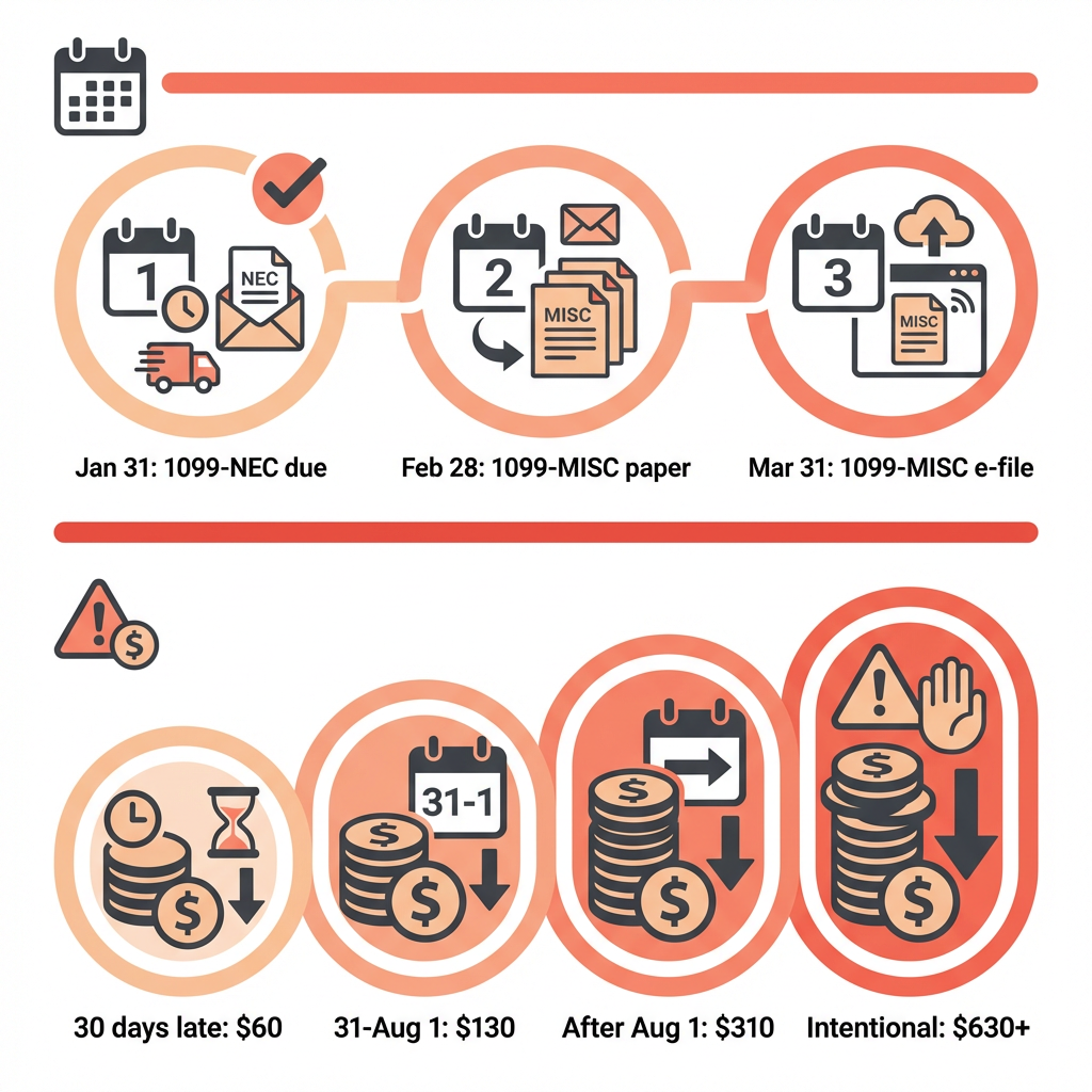 1099 filing deadlines and penalty tiers
