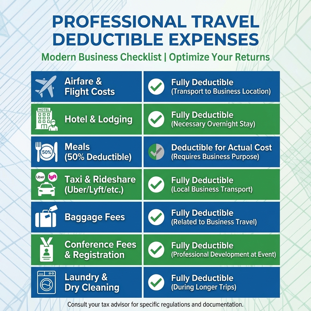 Business travel deductible expenses infographic
