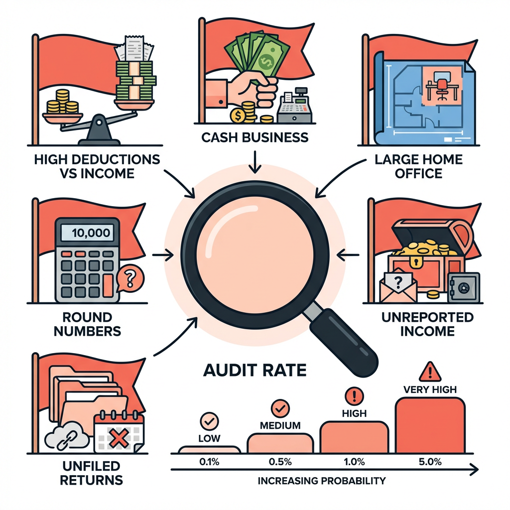 IRS audit triggers infographic showing top red flags for self-employed filers